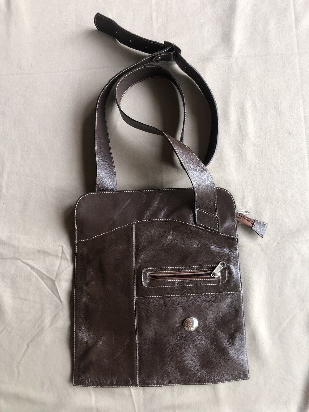 Rassi Faux Leather Crossbody Bag Vegan Walnut Brown Zippered Pockets